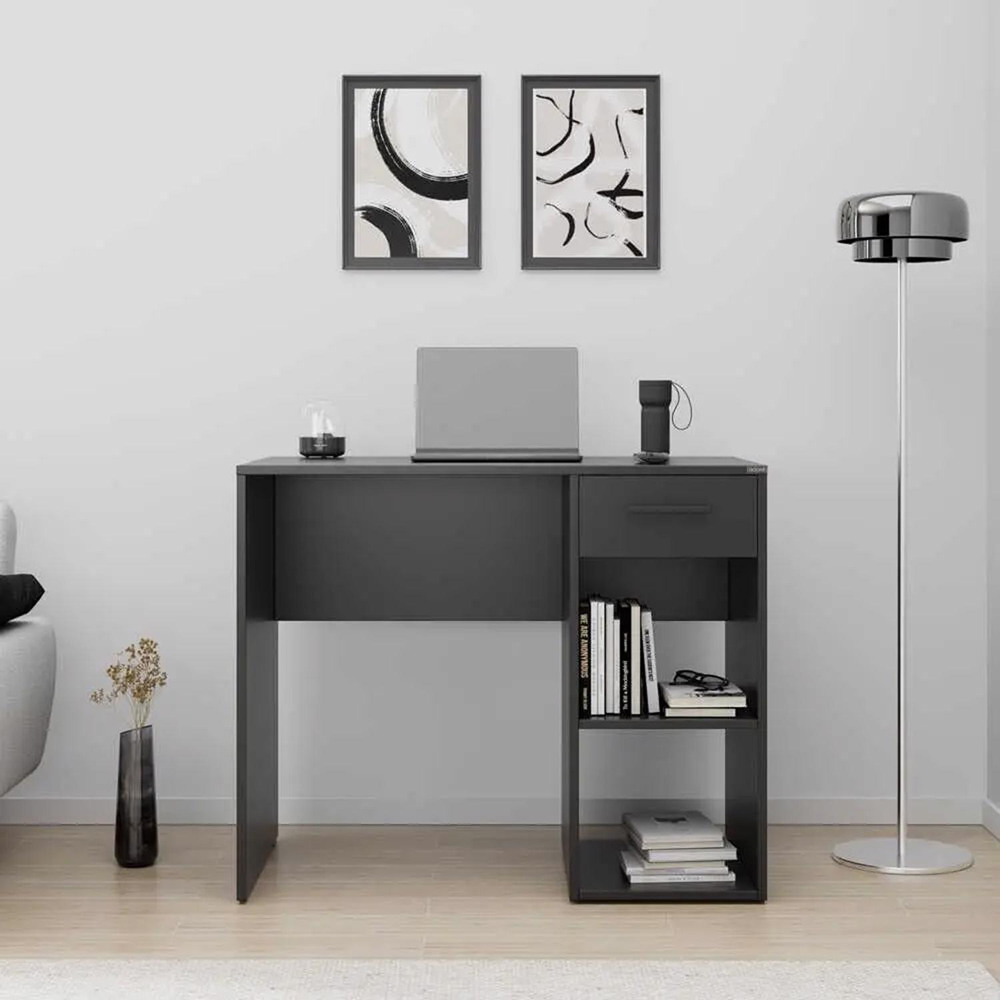 FWStyle Single Drawer 2 Shelf Anthracite Grey Desk Image 6