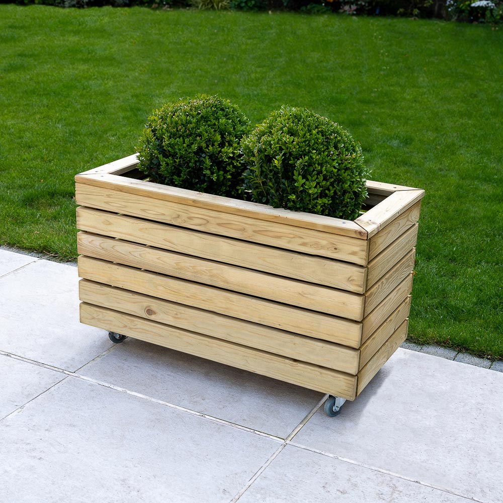 Forest Garden Wooden Double Linear Planter with Wheels Image 2