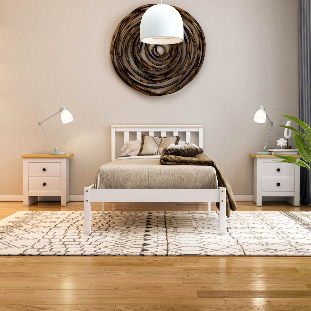 Vida Designs Milan Single White and Pine Low Foot Wooden Bed Frame Image 7