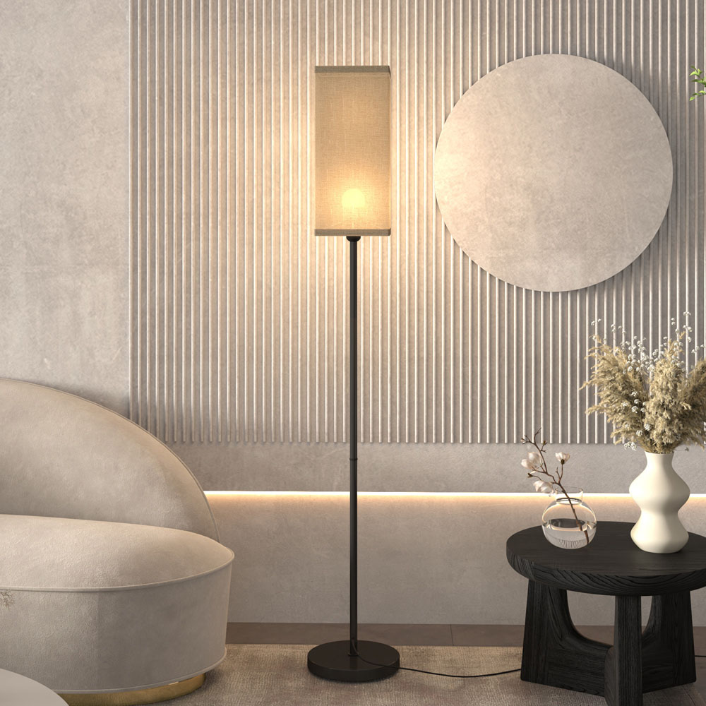 Portland Black Linen Shade Standing Floor Lamp 161.5cm Image 3