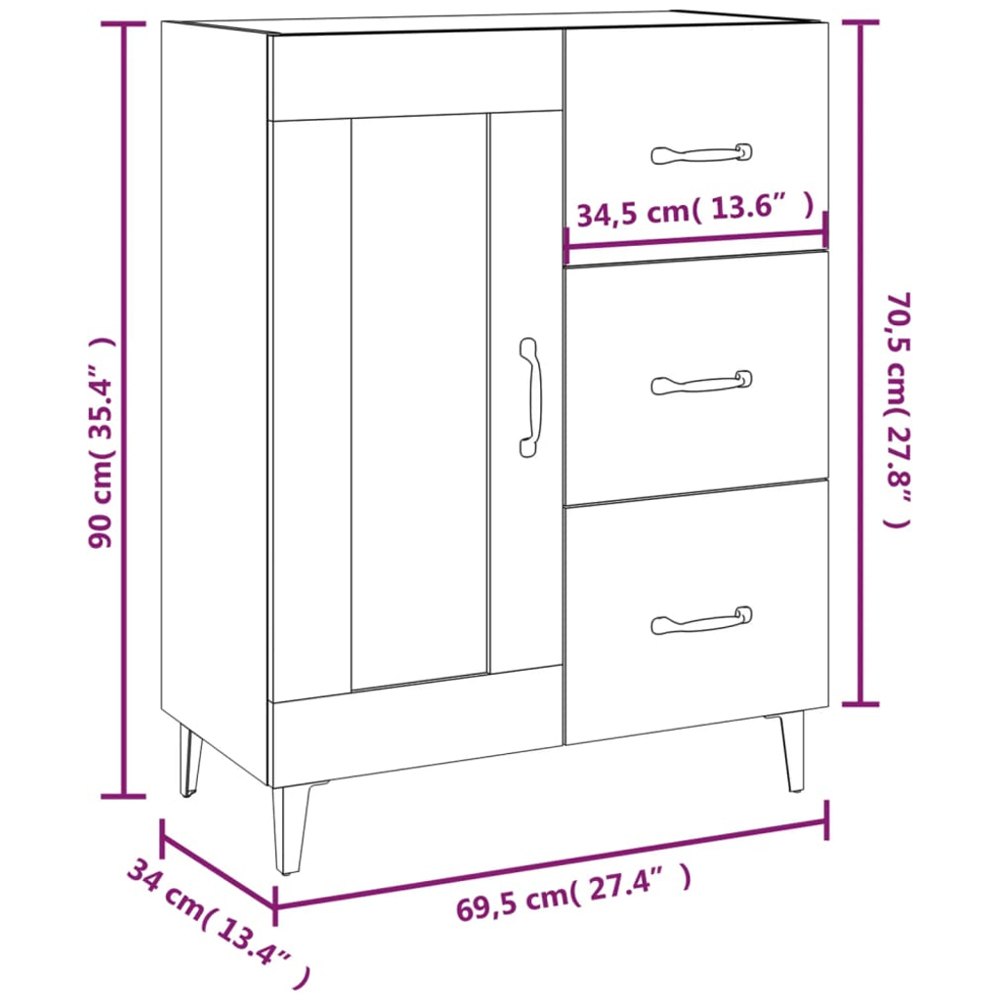 vidaXL Single Glass Door 3 Drawer Sonoma Oak Sideboard Image 9