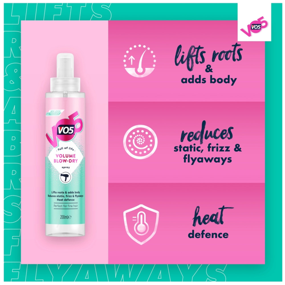 VO5 Volume Heat Activation Blow-Dry Hair Spray 200ml 3 Pack Image 9