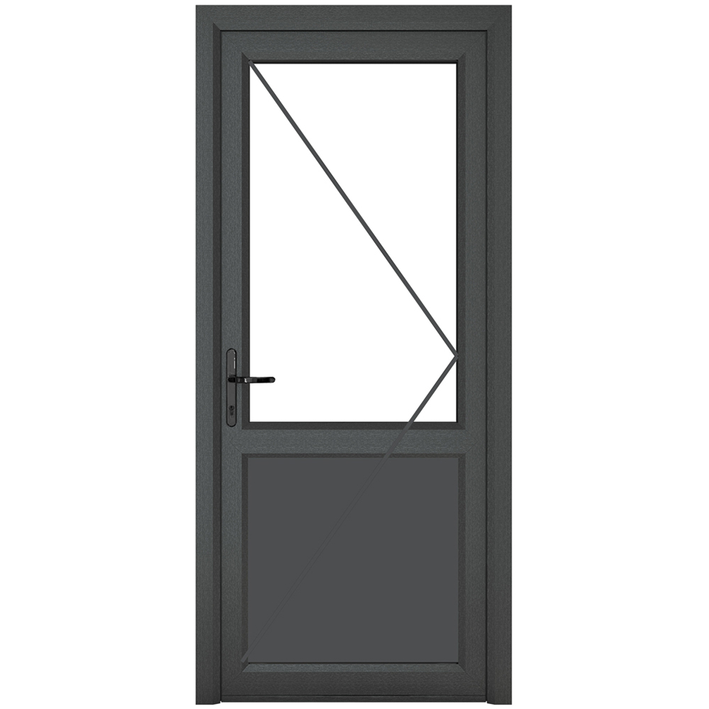 Crystal uPVC Double Glazed Grey White Door Half Glass Half panel Right hand Clear Glass 920x2090mm Image 2