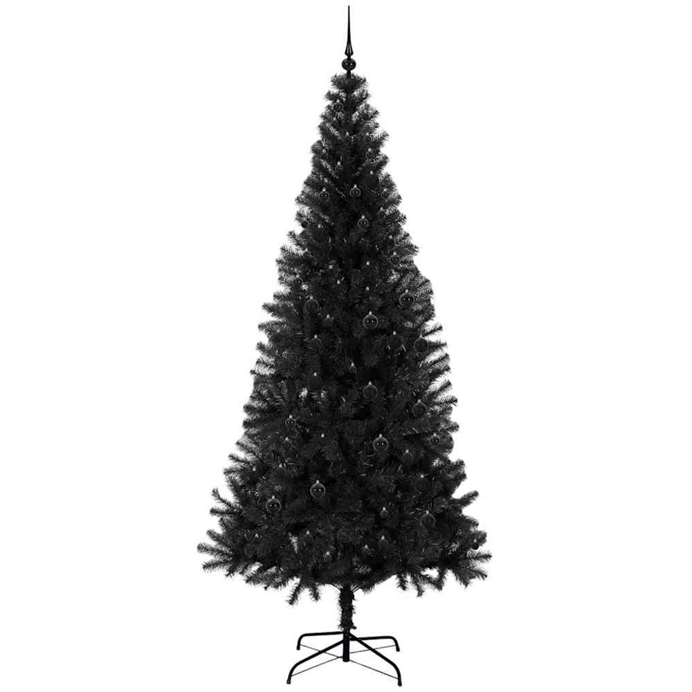 vidaXL Pre-Lit Black Baubles Black Artificial Christmas Tree 8ft Image 4
