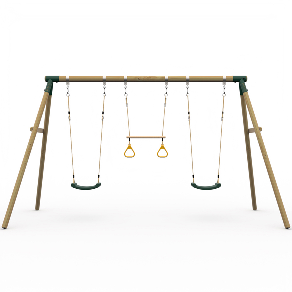 Plum Play Mangabey Kids Green Wooden Double Swing and Trapeze Set Image 4
