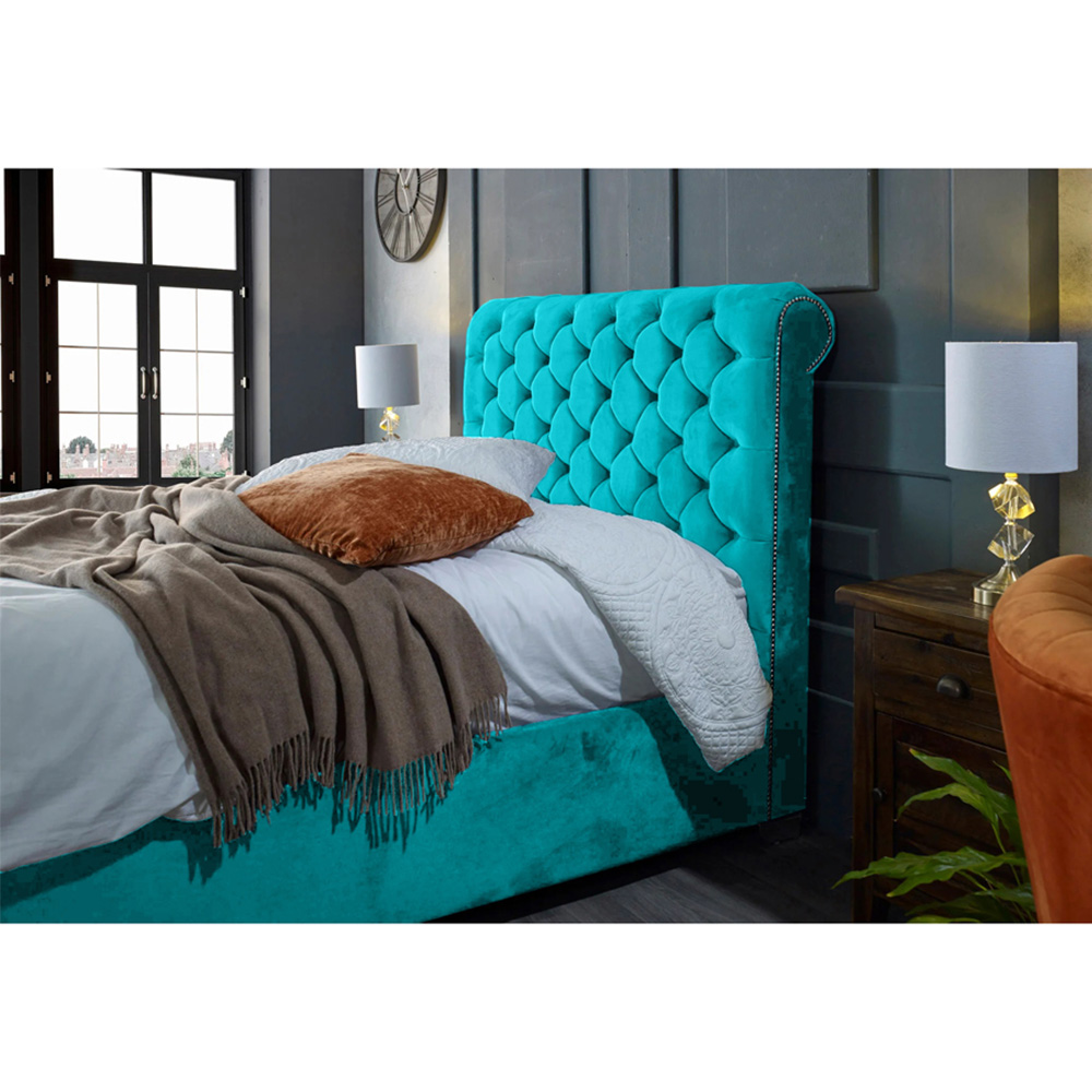 Eleganza Home Veneta Super King Size Teal Plush Velvet Bed Frame with Chesterfield Headboard Image 2