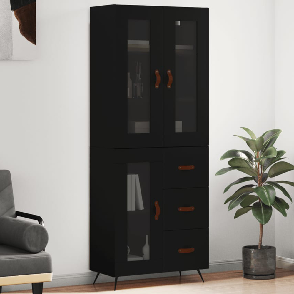 vidaXL 3 Glass Door 3 Drawer Black Highboard Image 1