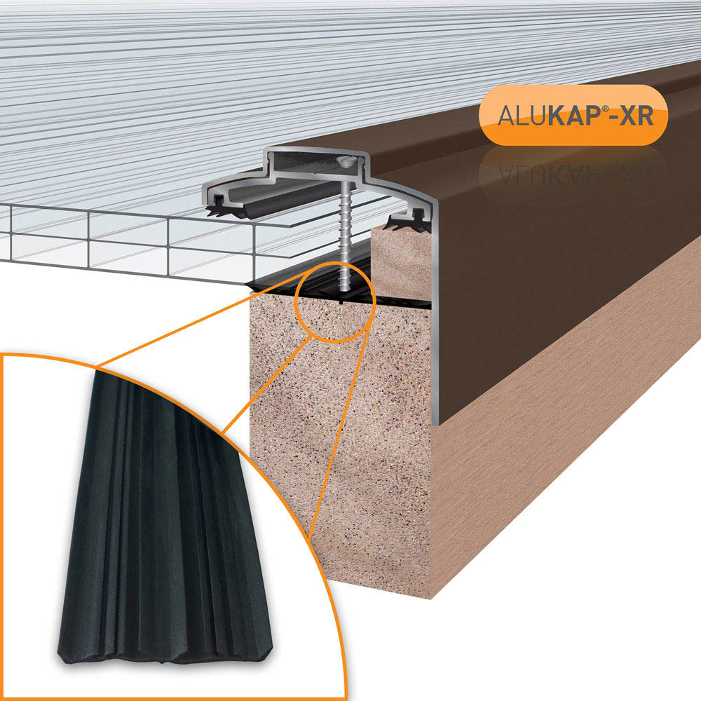 Alukap-XR 60mm Brown Glazing Bar System 2.0m with 55mm Slot Fit Rafter Gasket Image 3
