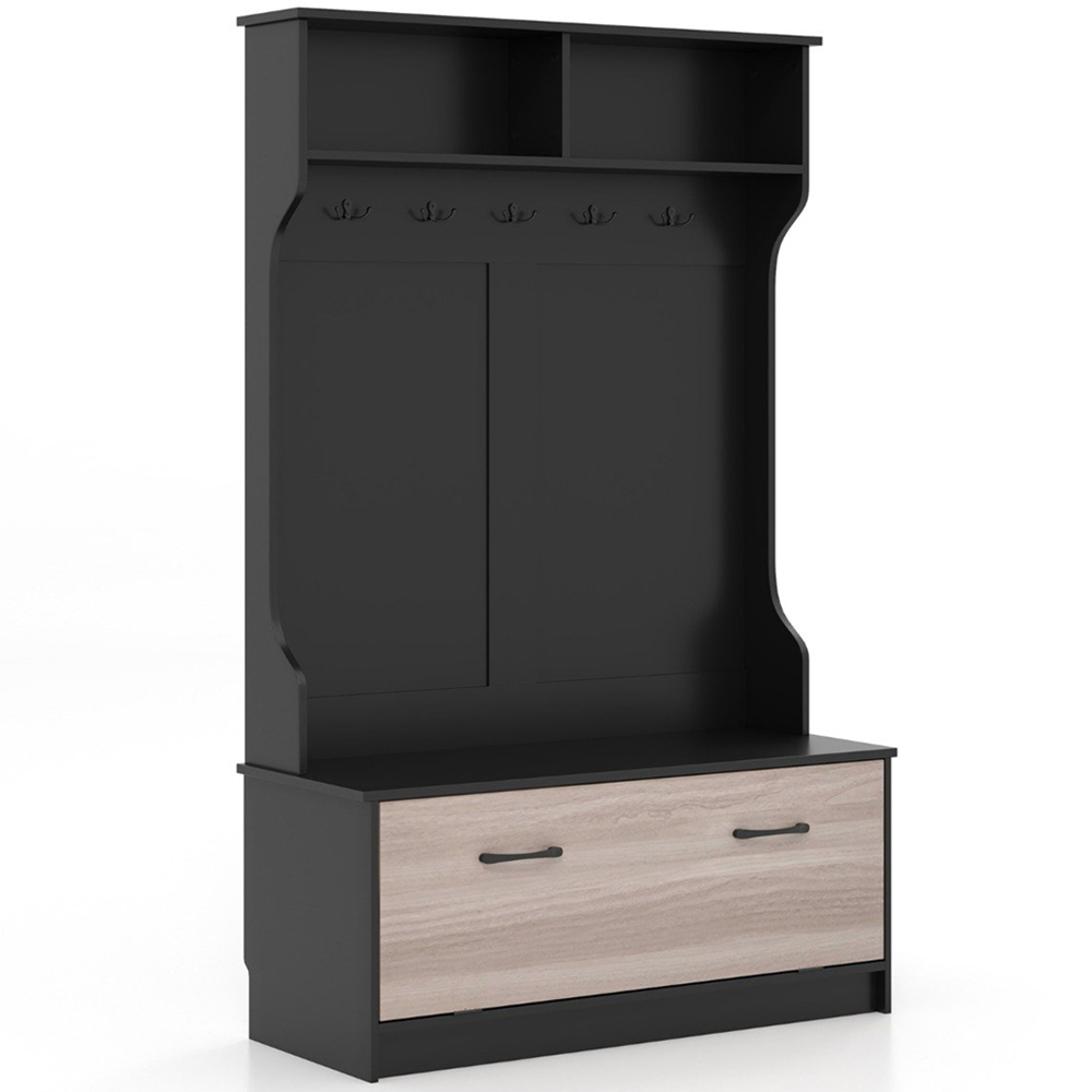 Costway 2 Shelf 5 Double Hook Black Freestanding Coat Rack | Wilko