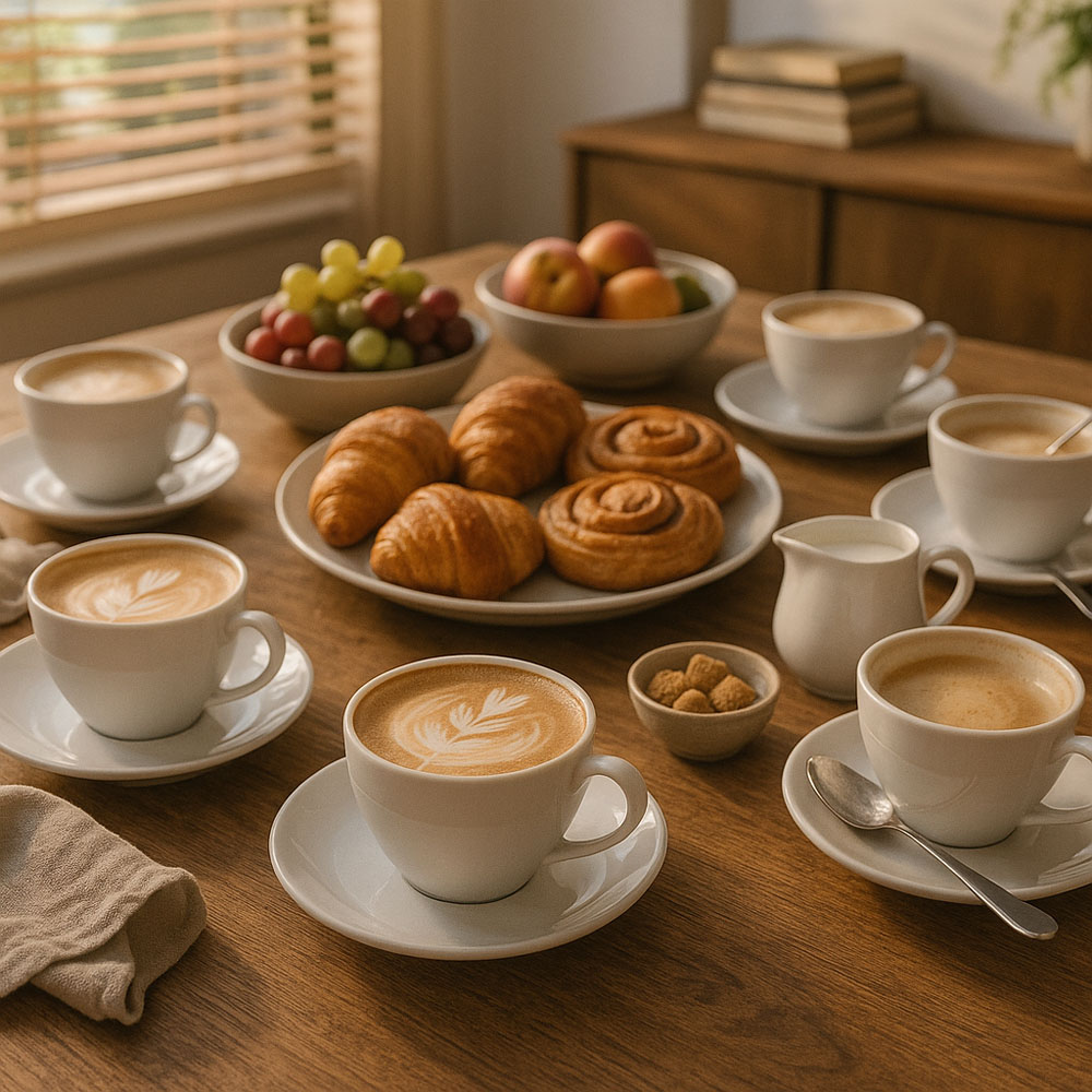 Argon Tableware 24 Piece Classic White Cappuccino Cup and Saucer Set 320ml Image 2