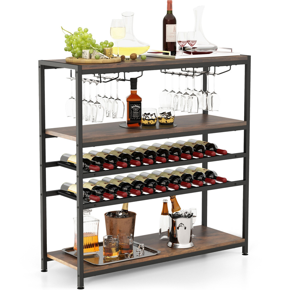 Costway 3 Shelf 22 Bottle Wine Rack with Glass Holders Image 2
