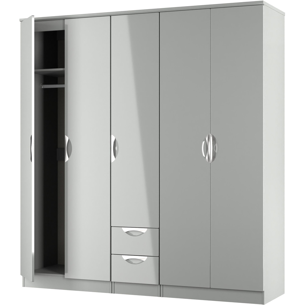 Crowndale Camden 5 Door 2 Drawer Grey Gloss and Dusk Grey Wardrobe Ready Assembled Image 4
