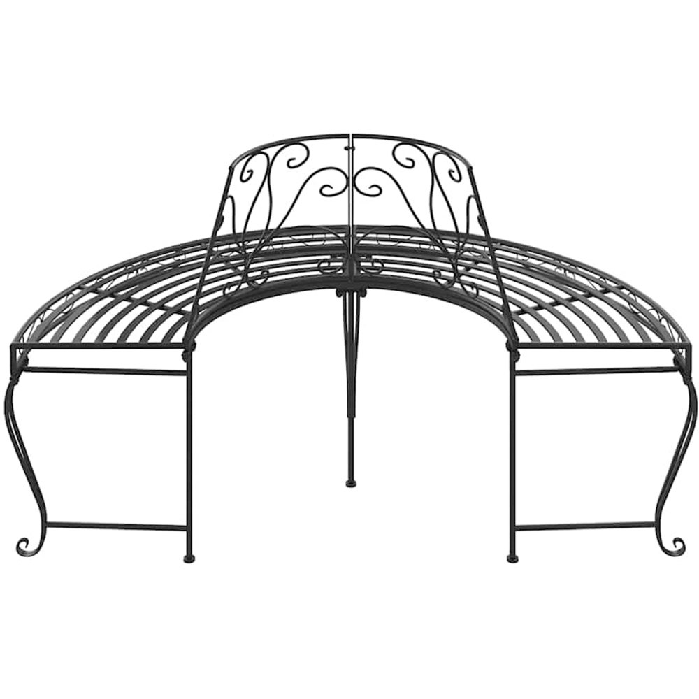 vidaXL 2 Piece Black Metal Scrollwork Half Round Circular Tree Bench Image 5