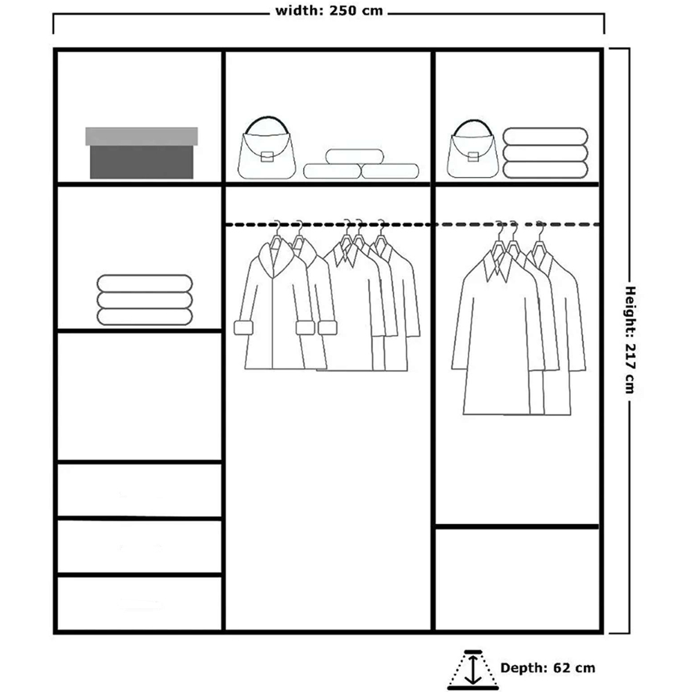 M N Furniture Roman 3 Door Oak Mirrored Sliding Wardrobe 250cm Image 5