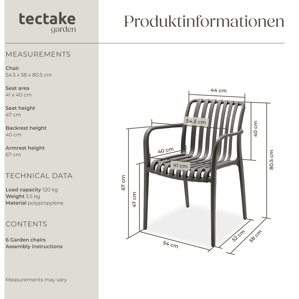 tectake Alcudia Set of 6 Anthracite Garden Chair Image 9