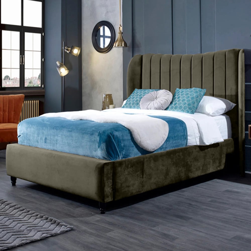 Eleganza Home Carli Super King Size Grey Plush Velvet Bed Frame with Lined Headboard Image 1