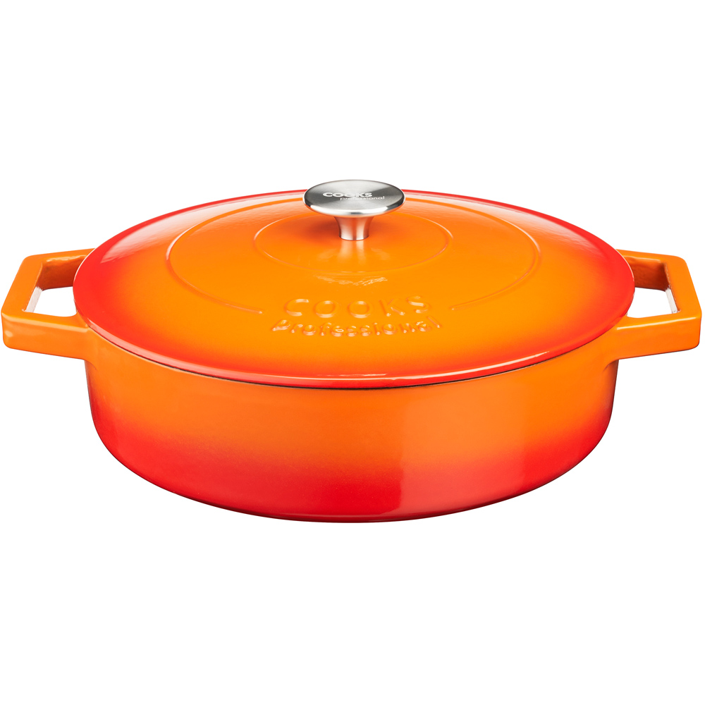 Cooks Professional 28cm Orange Cast Iron Casserole Dish with Lid Image 1