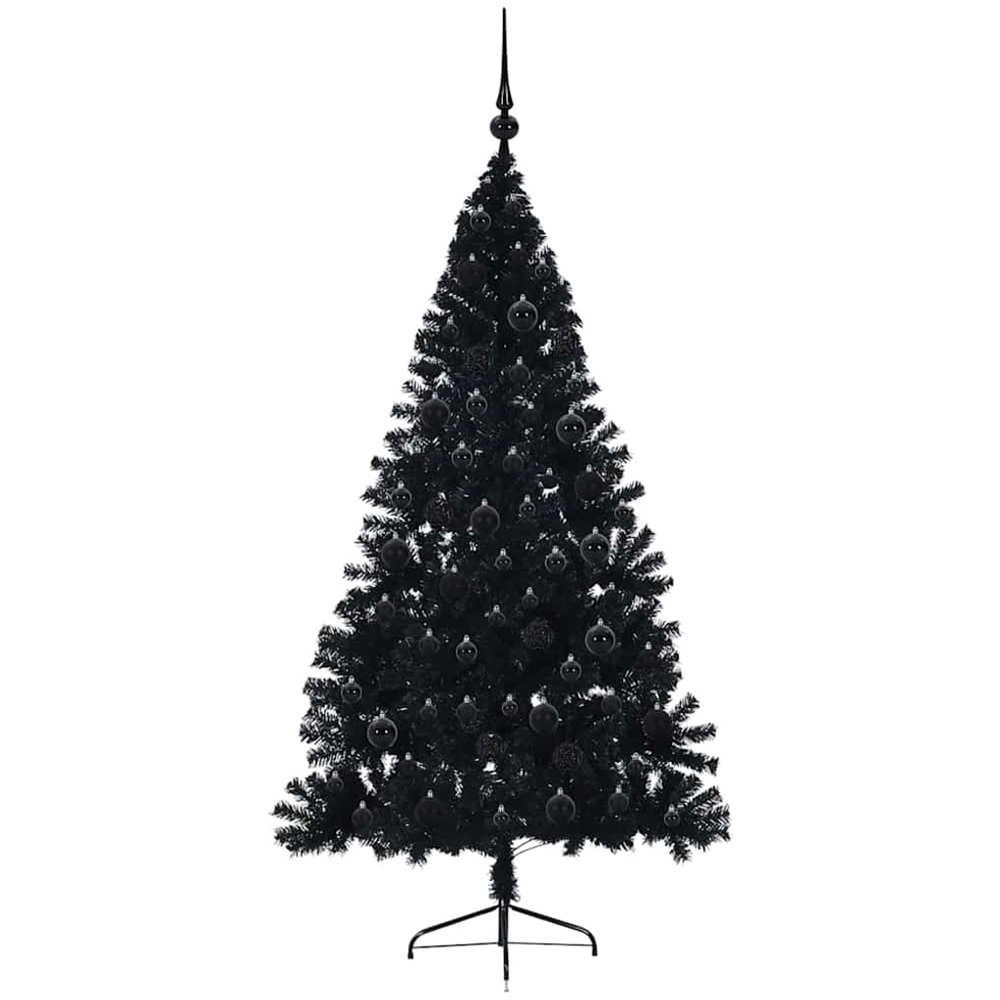 vidaXL Pre-Lit Black Bauble Black Artificial Christmas Tree 6ft Image 2