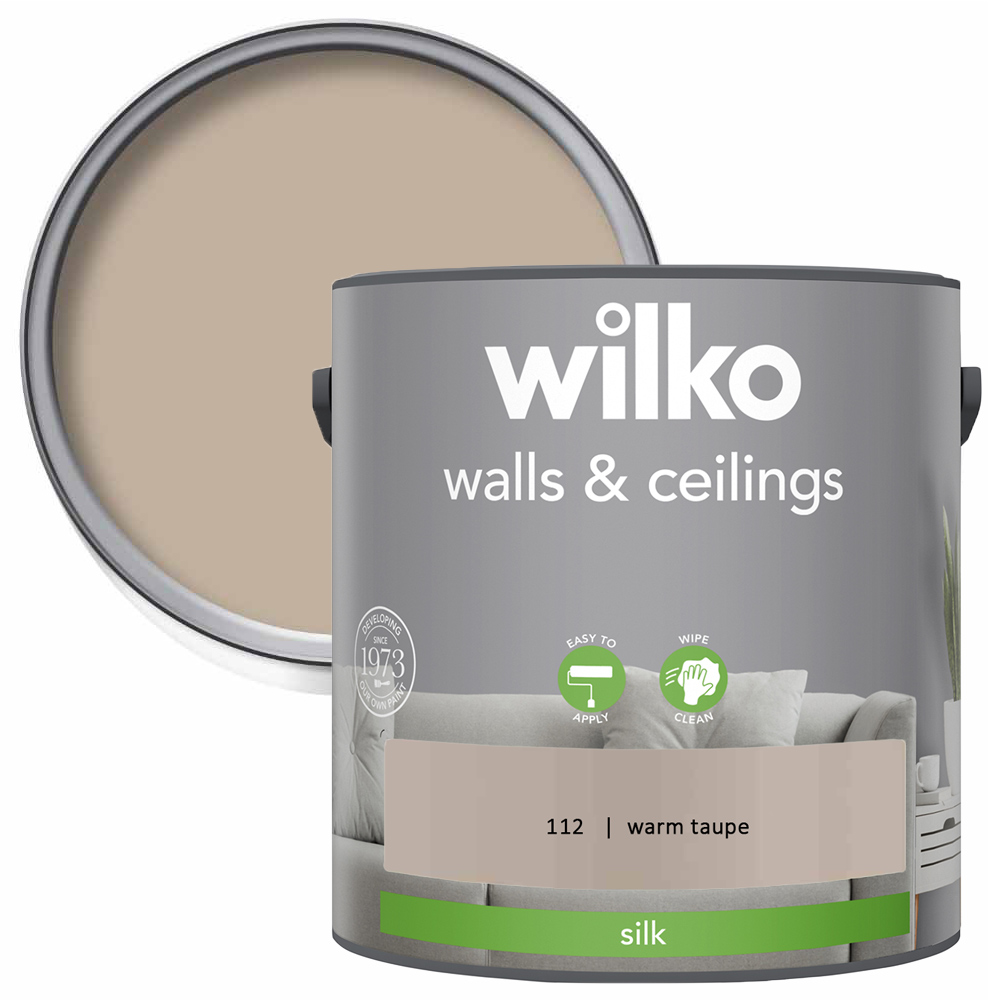 Wilko Walls & Ceilings Warm Taupe Silk Emulsion Paint 2.5L Image 1