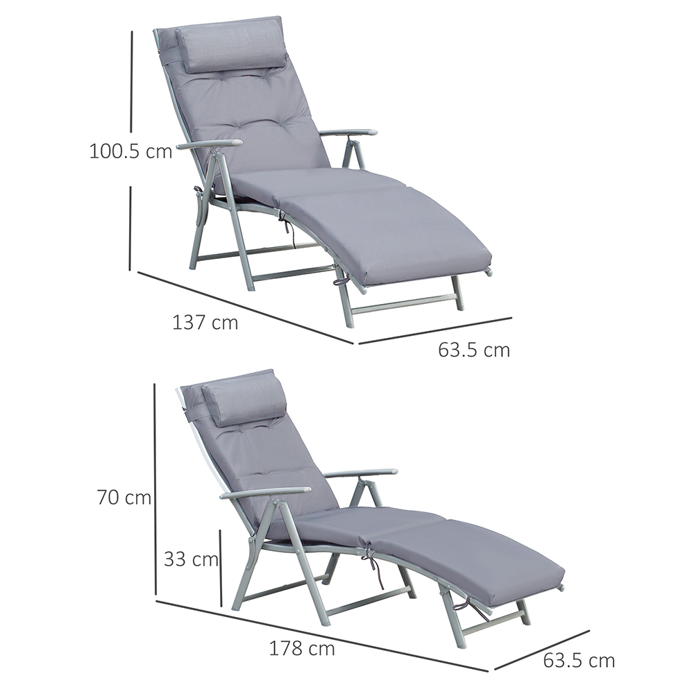 Outsunny Grey Padded Sun Lounger Image 6