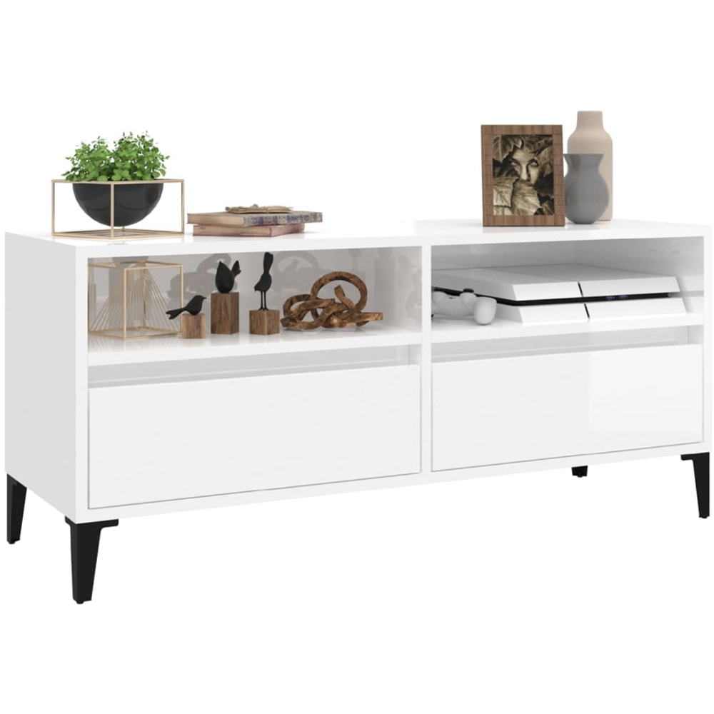 vidaXL 2 Drawer 2 Shelf High Gloss White TV Cabinet Image 3