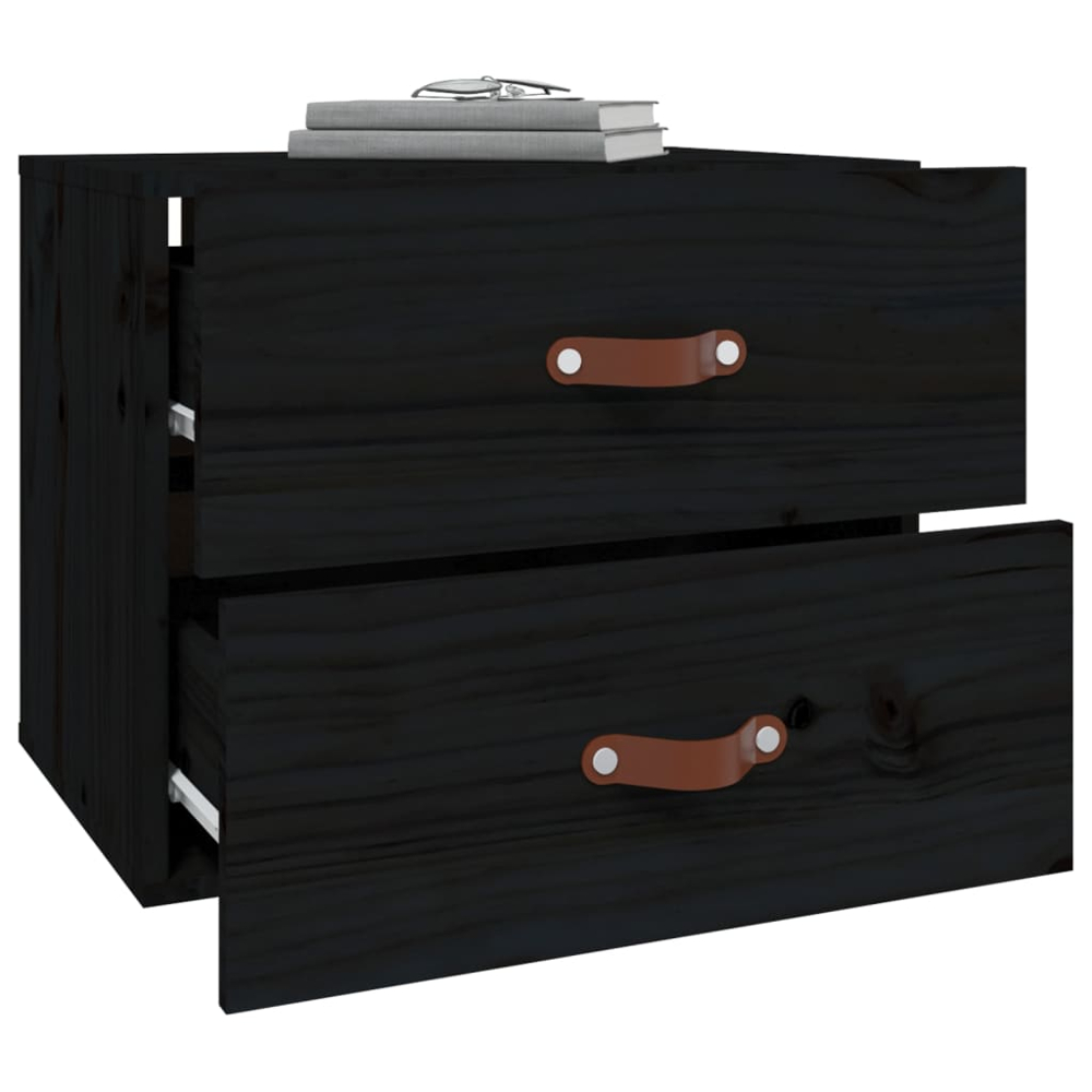 vidaXL 2 Drawer Black Wall Mounted Bedside Cabinet Set of 2 Image 4
