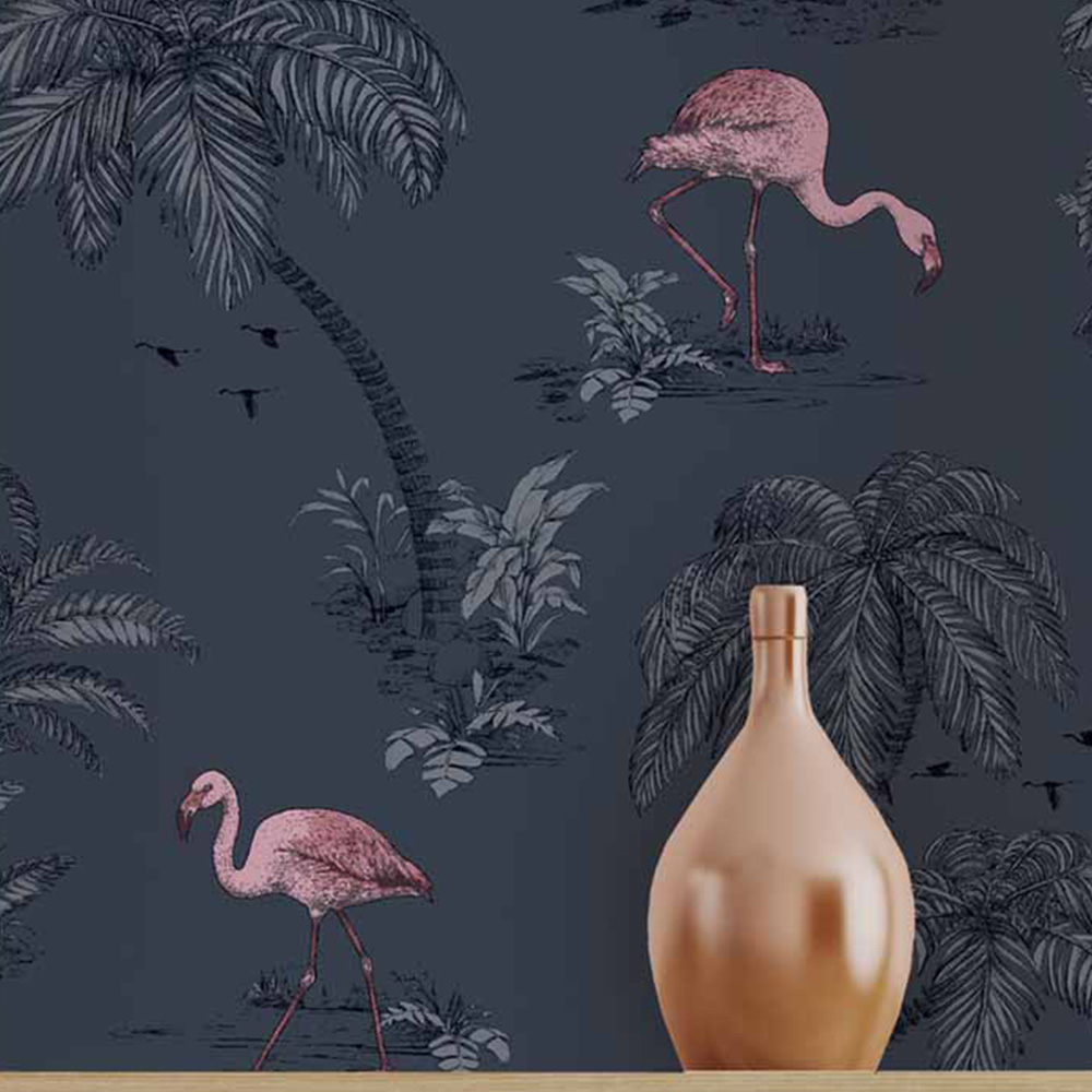 Holden Decor Flamingo Lake Midnight Blue and Pink Wallpaper Image 3