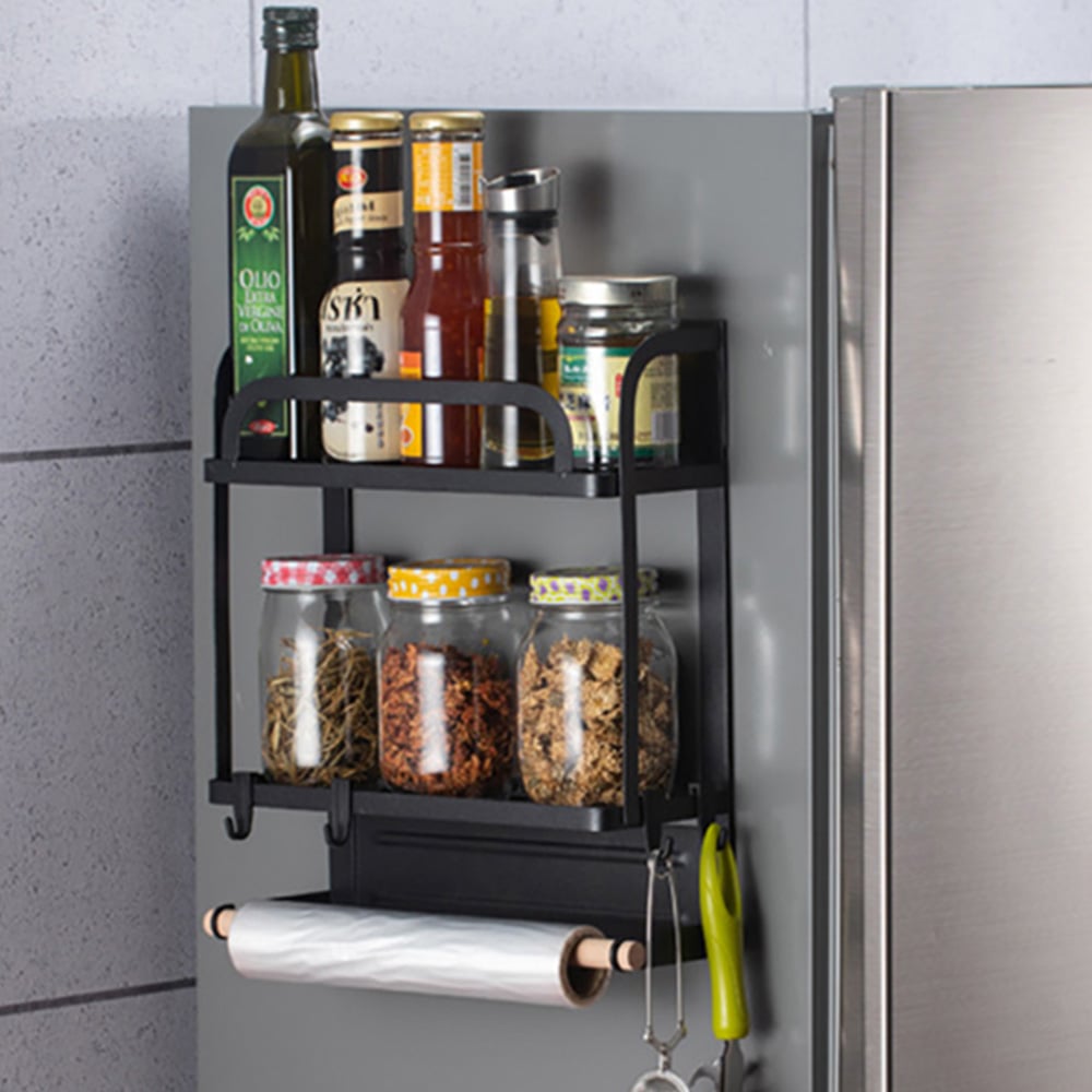 Living and Home 2-Tier Black Metal Magnetic Floating Shelf for Fridges Image 7