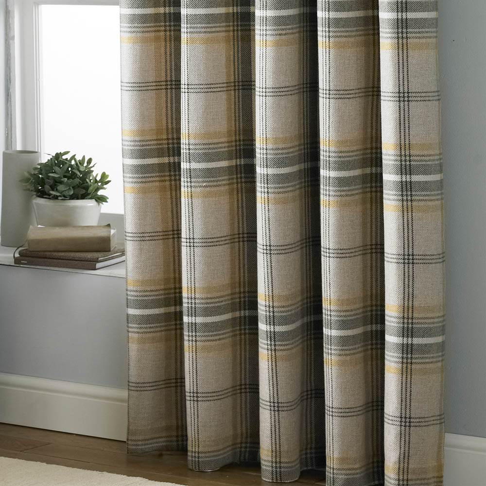 Paoletti Aviemore Ochre Tartan Check Eyelet Curtain 168 x 183cm Image 3