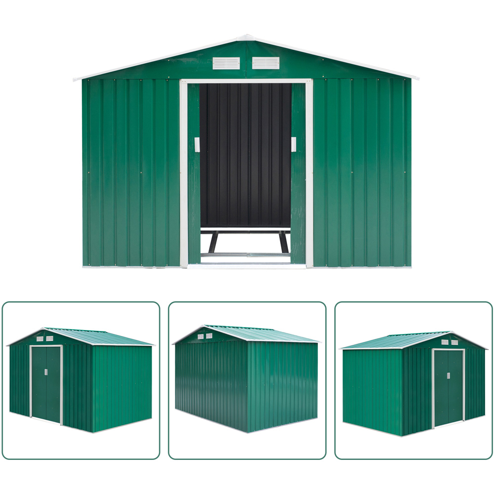 Outsunny 9 x 6.4ft Apex Double Sliding Door Metal Garden Shed Image 7