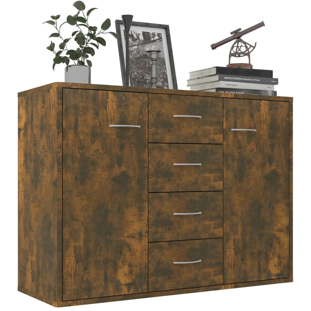 vidaXL 2 Door 4 Drawer Smoked Oak Sideboard Image 3