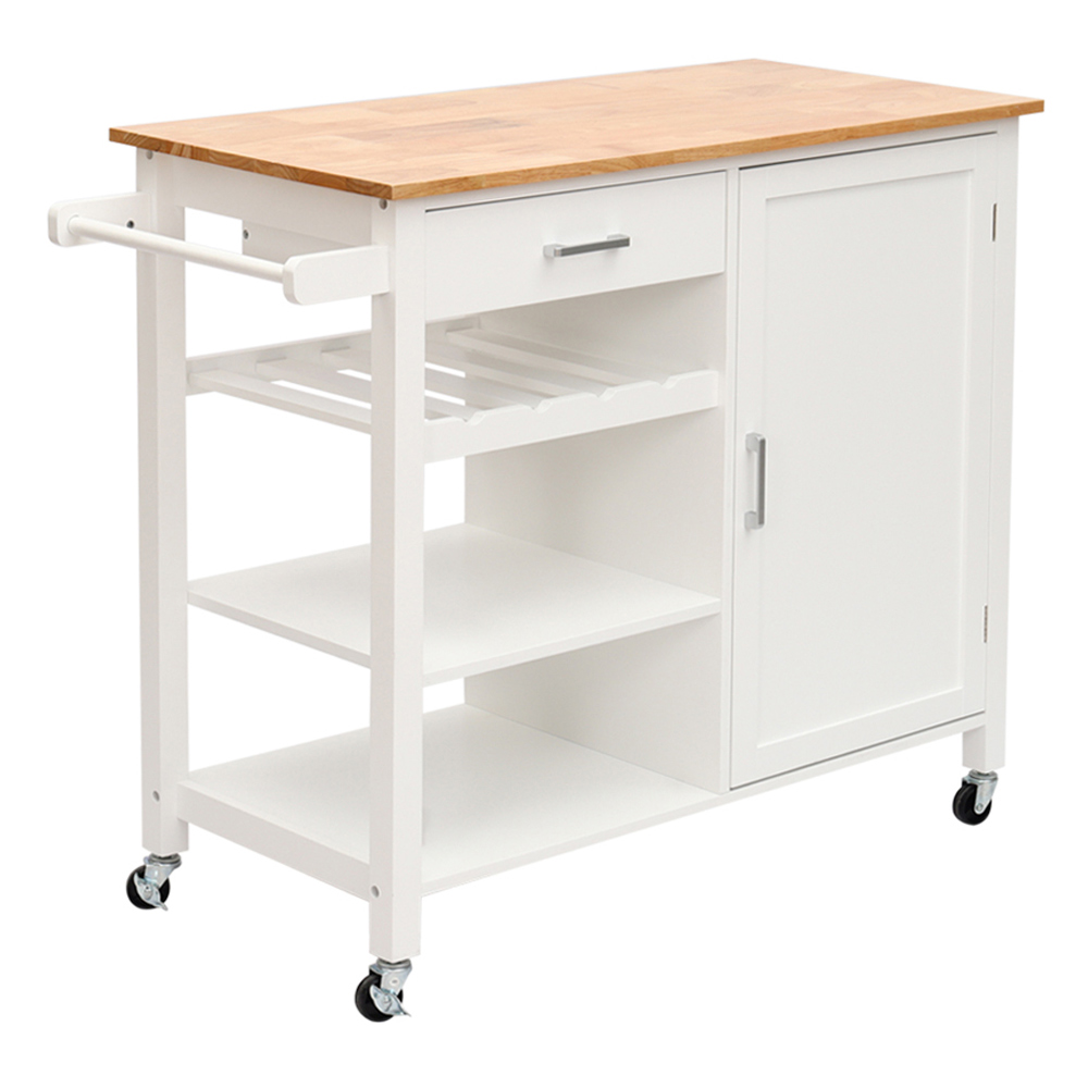 Living and Home Wooden Rolling Kitchen Island Trolley Image 1