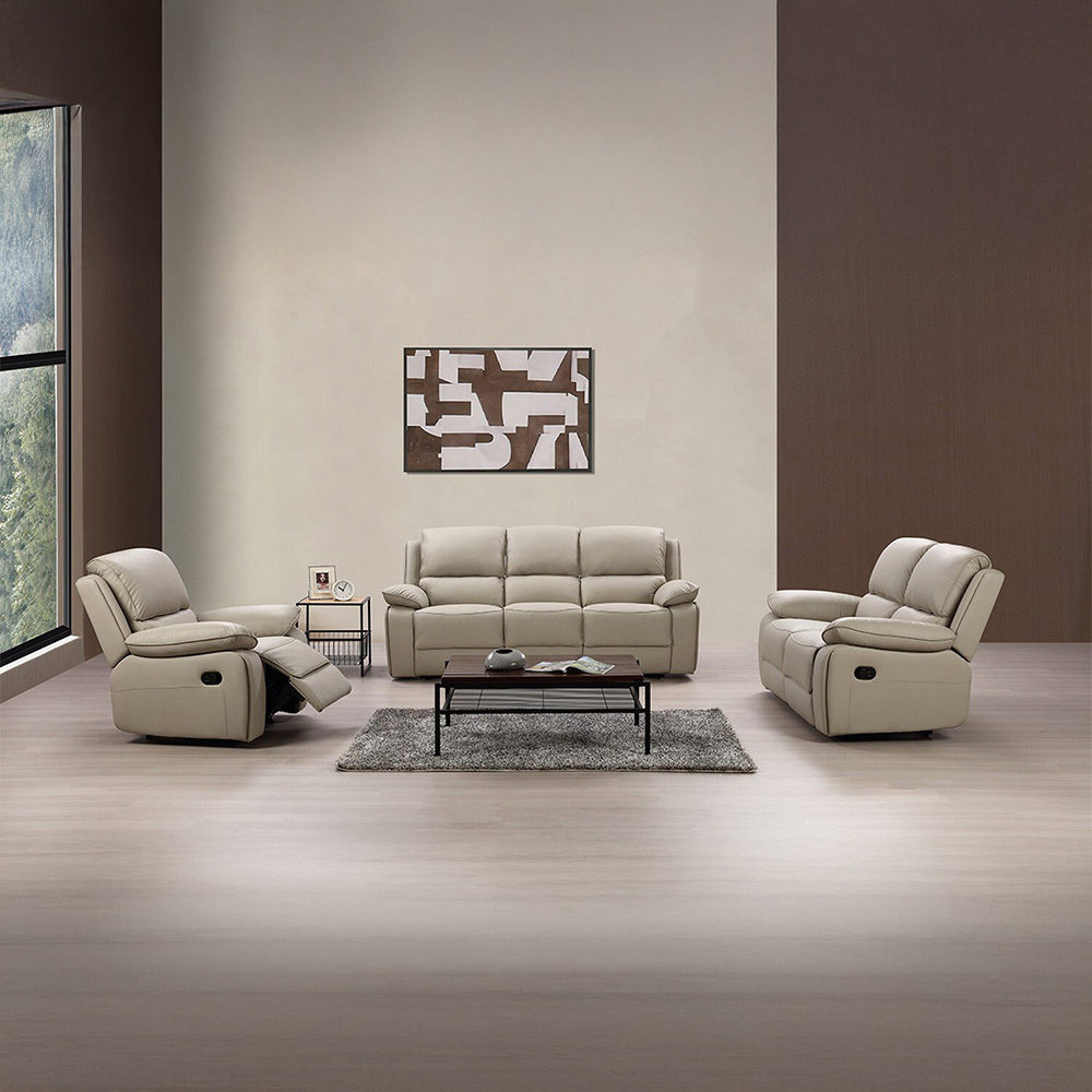 Salerno 2 Seater Light Grey Leather Manual Recliner Sofa Image 8