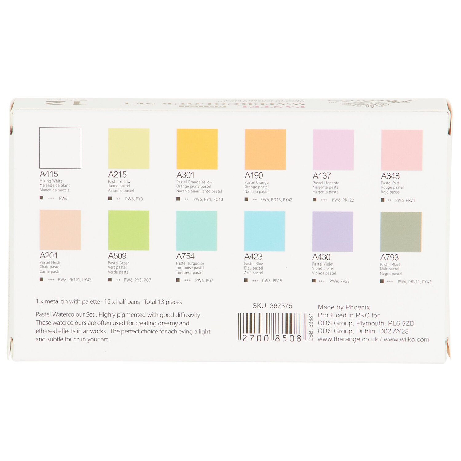 Pack of 12 Pastel Watercolour Set - Pastel Image 2