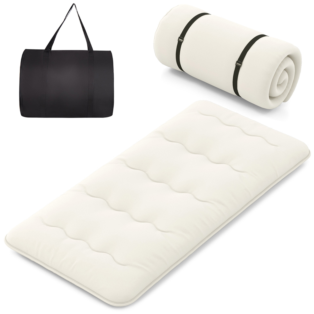 Costway Compact Double Beige Japanese Futon Floor Mattress with Bag Image 1
