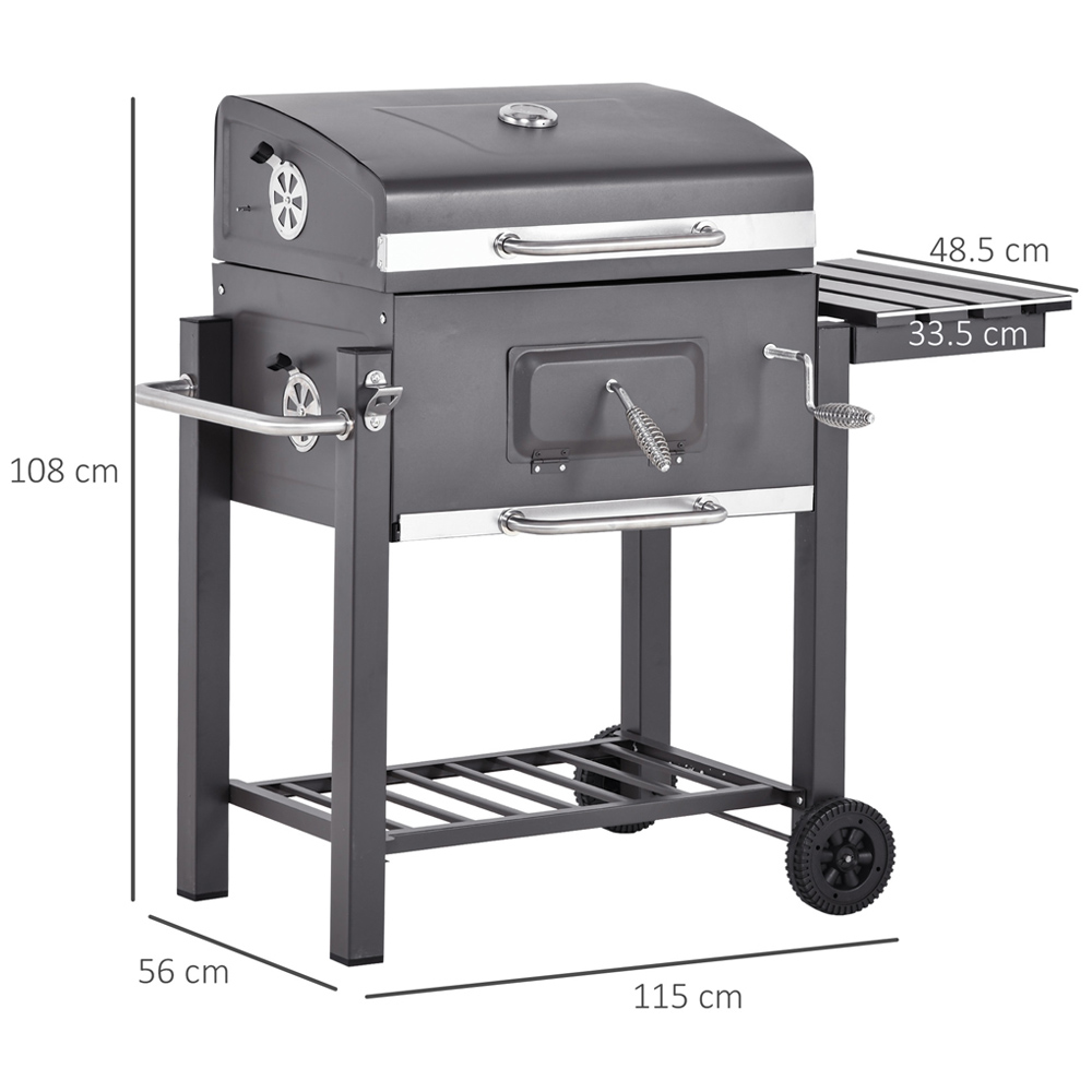Outsunny Black Charcoal Grill BBQ Trolley with Wheels Image 5
