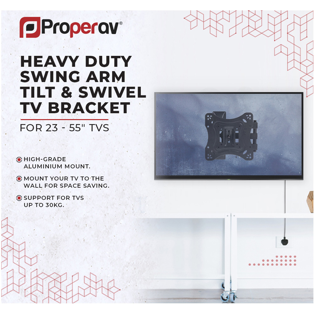 ProperAV Black 23 to 55 Inch Heavy Duty Swing Arm Tilt and Swivel TV Bracket Image 4