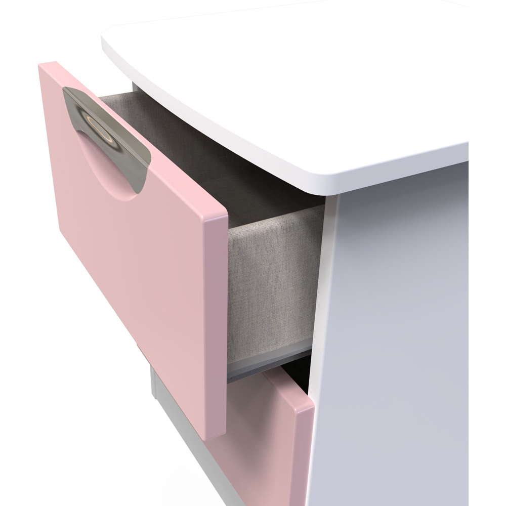 Crowndale Camden 2 Drawer Kobe Pink and White Compact Bedside Cabinet Ready Assembled Image 6