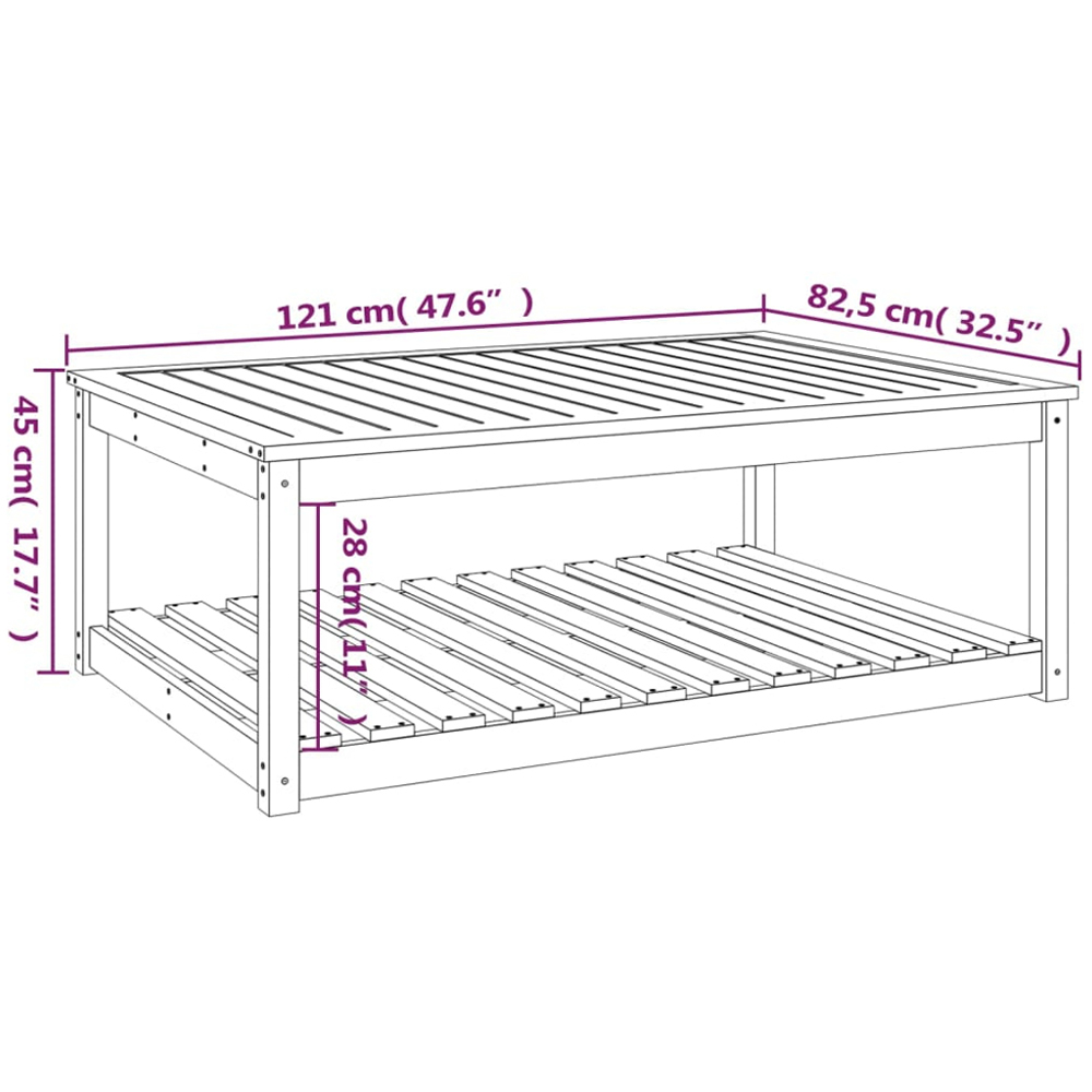 vidaXL Single Shelf White Solid Pine Wood Slatted Garden Table 121 x 82.5cm Image 7