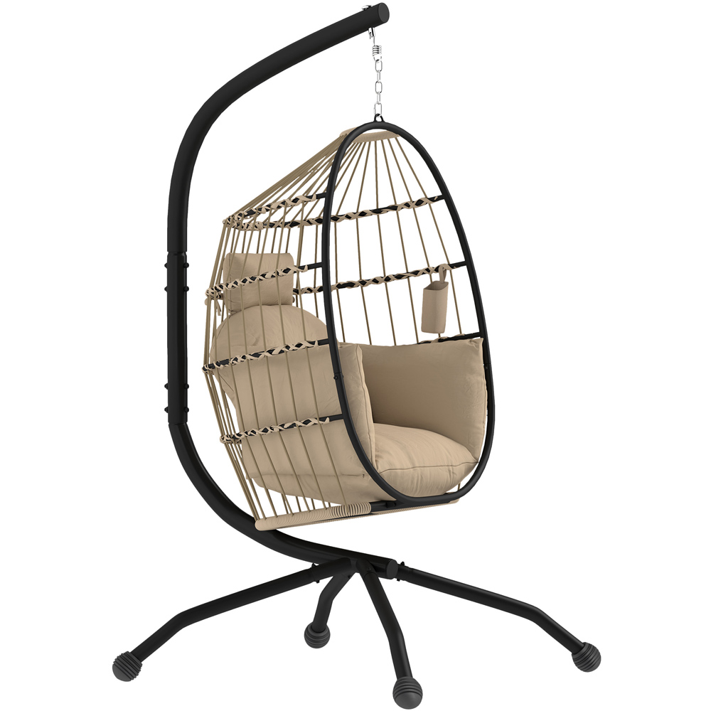 Outsunny Khaki Egg Chair with Folding Basket Image 2
