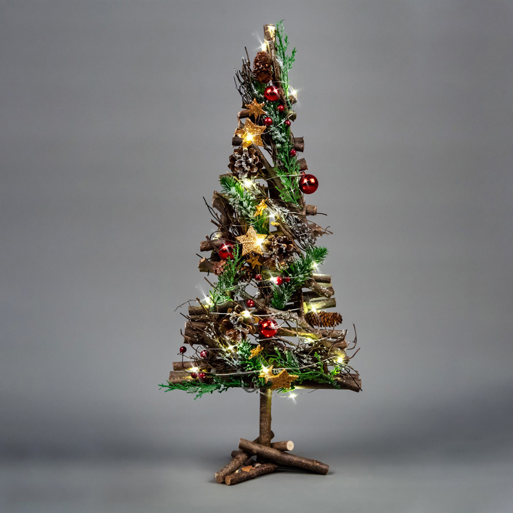 Shatchi Red and Brown LED Twig Wood Christmas Tree 50cm Image 3