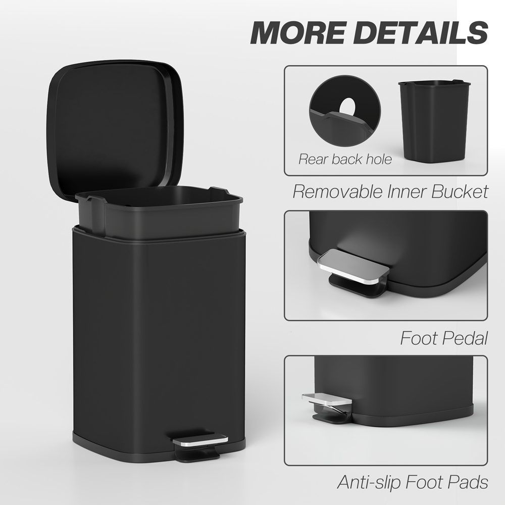 HOMCOM Black Metal Soft Close Pedal Bin 20L Image 7