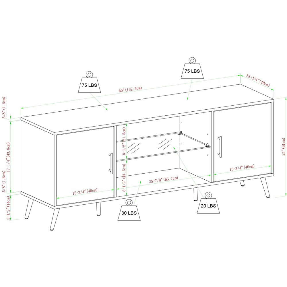 Centurion Portobello 2 Door 2 Shelf Luxury Walnut TV Cabinet Image 9
