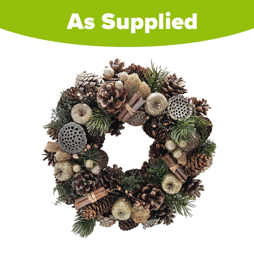 YouGarden Golden Fruits Christmas Wreath with Pinecones Berries and Natural Lotus Pods 30cm Image 3