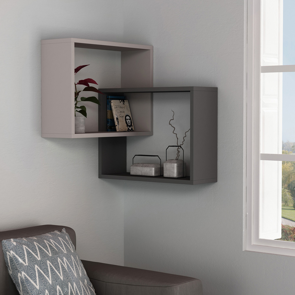 Decortie Ring Corner 3 Shelf Mocha Grey Anthracite Grey Wall Mounted Modern Bookcase Image 3