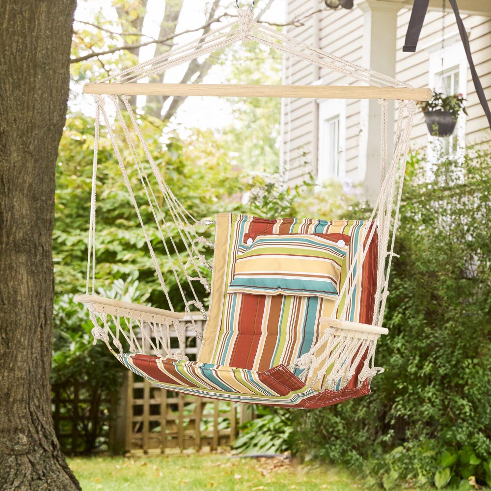Outsunny Red Stripe Hanging Hammock Swing Chair Image 1