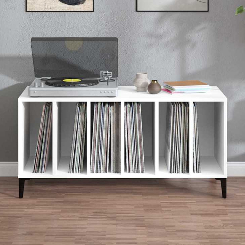vidaXL 6 Shelf White Record Cabinet Image 1