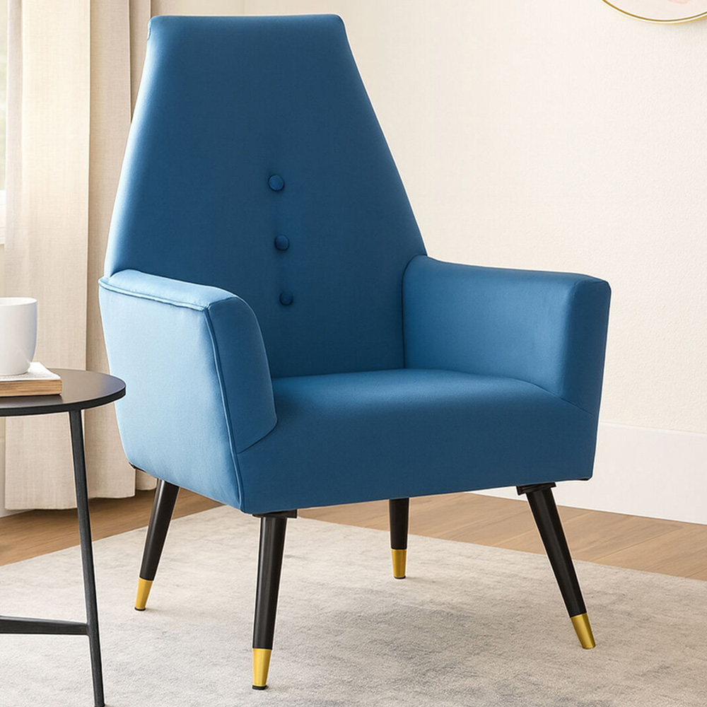 Premier Housewares Loretta Midnight Blue Velvet Button Tufted Accent Chair Image 1