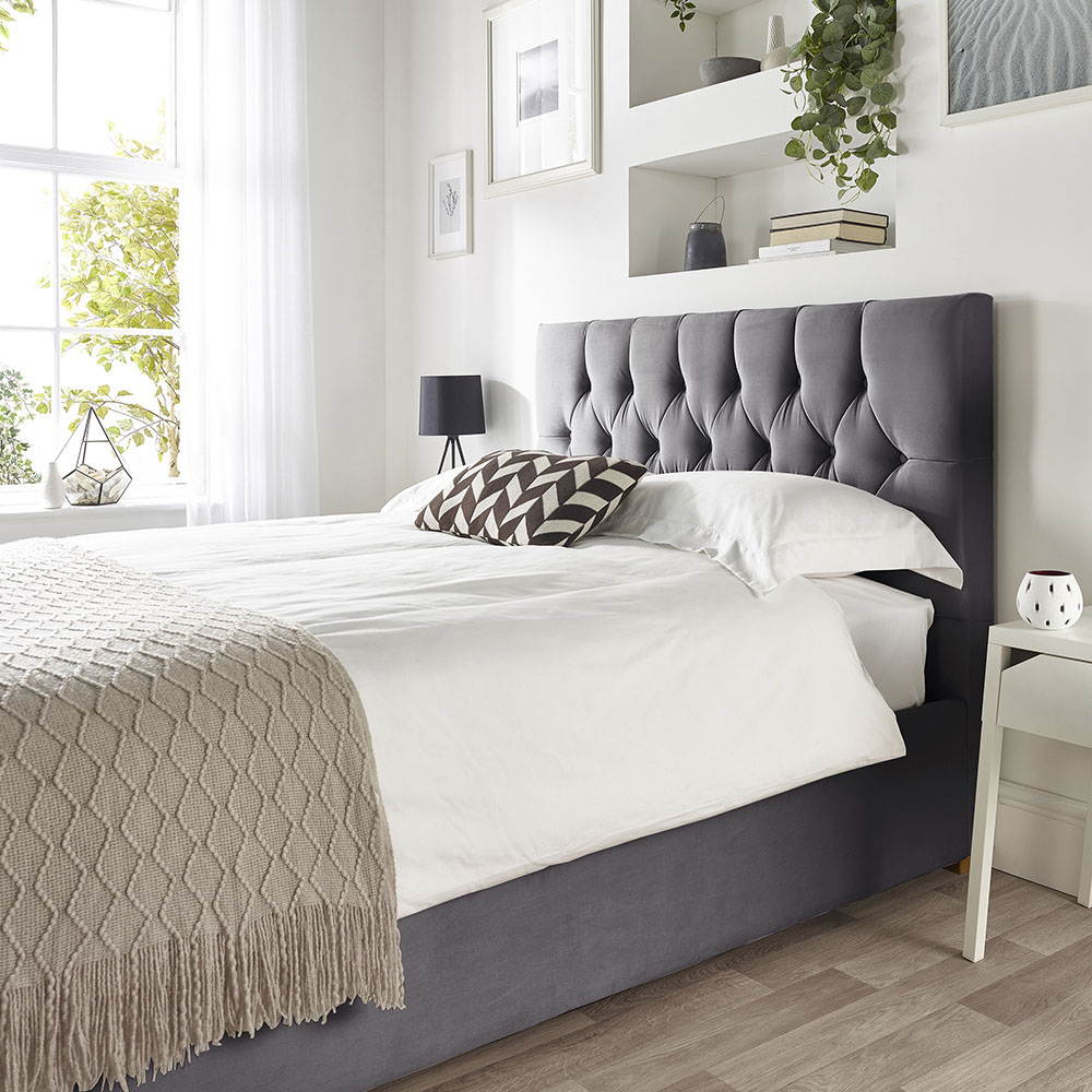 Catherine Lansfield Boutique Double Steel Velvet Ottoman Bed Image 5