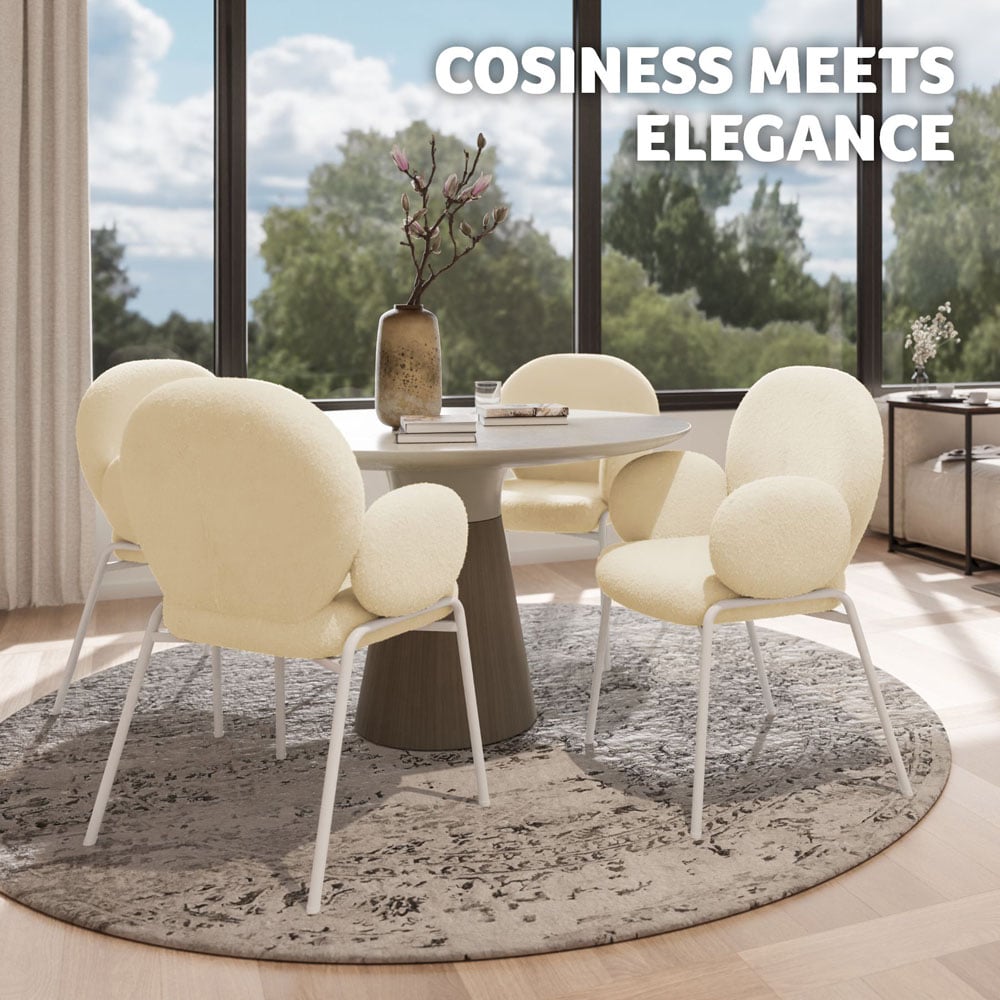 tectake Cream Boucle Padded Dining Chair Image 3